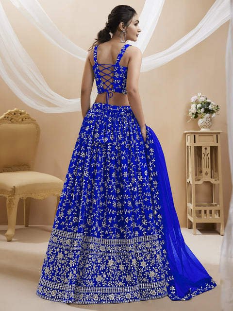 Georgette Blue Party wear Heavy Lehenga Choli for Women with Dupatta Sequence Lehenga Choli In USA - ReadyToWearshop