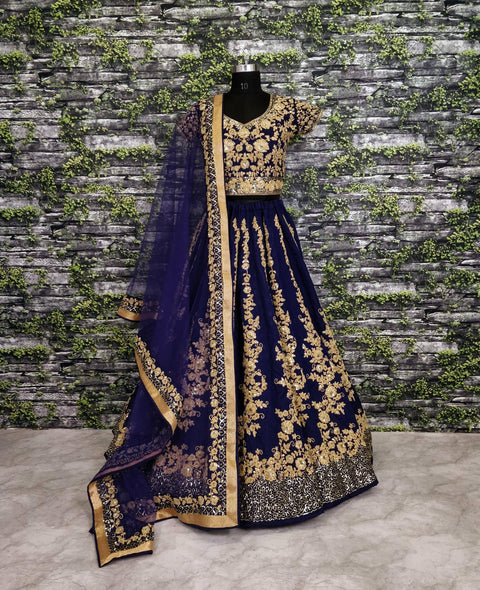 Give yourself an unique look by wearing this exquisite navy blue color silk lehenga set. - ReadyToWearshop