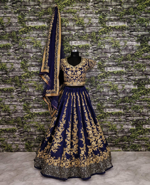 Give yourself an unique look by wearing this exquisite navy blue color silk lehenga set. - ReadyToWearshop