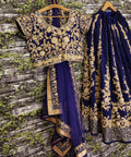 Give yourself an unique look by wearing this exquisite navy blue color silk lehenga set. - ReadyToWearshop
