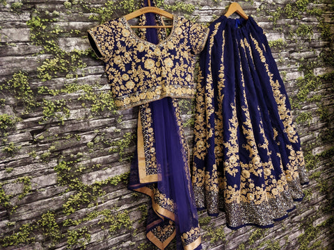 Give yourself an unique look by wearing this exquisite navy blue color silk lehenga set. - ReadyToWearshop