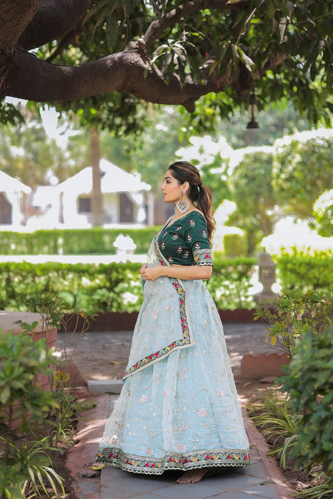 Glam and glow with ethnic beauty at the coming party by draping this colorful organza lehenga choli - ReadyToWearshop