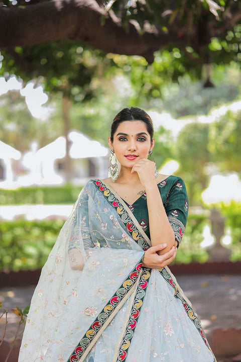 Glam and glow with ethnic beauty at the coming party by draping this colorful organza lehenga choli - ReadyToWearshop