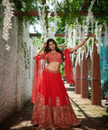 Gorgette Red Color Wedding Wear Lehenga Choli For Women In USA - ReadyToWearshop