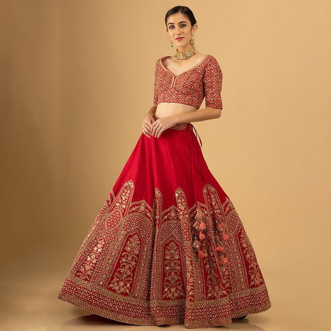 Gorgette Red Color Wedding Wear Lehenga Choli For Women In USA - ReadyToWearshop