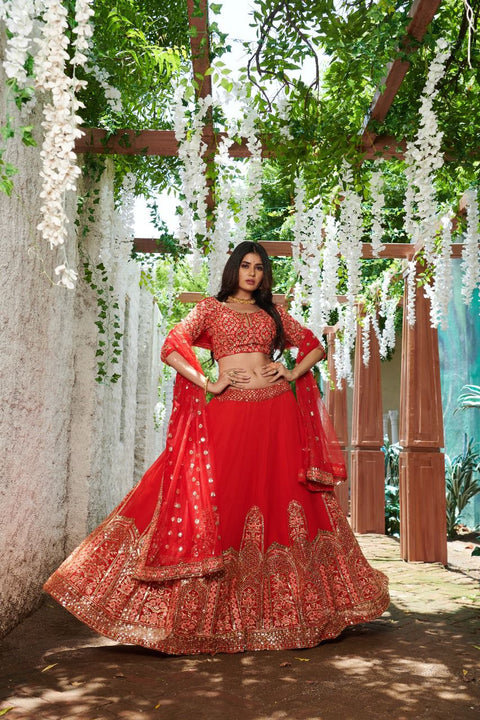 Gorgette Red Color Wedding Wear Lehenga Choli For Women In USA - ReadyToWearshop