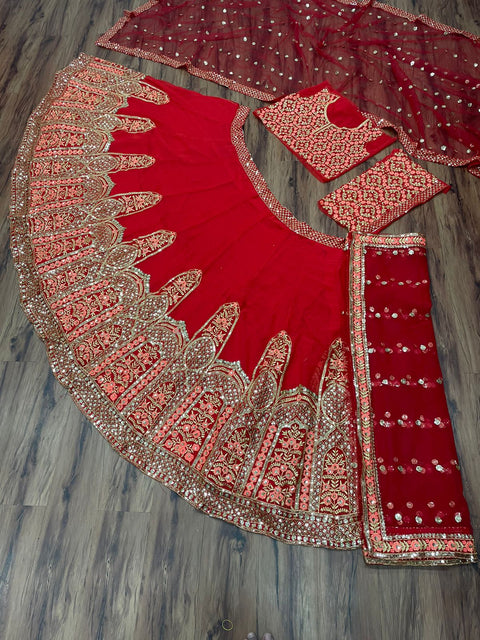 Gorgette Red Color Wedding Wear Lehenga Choli For Women In USA - ReadyToWearshop