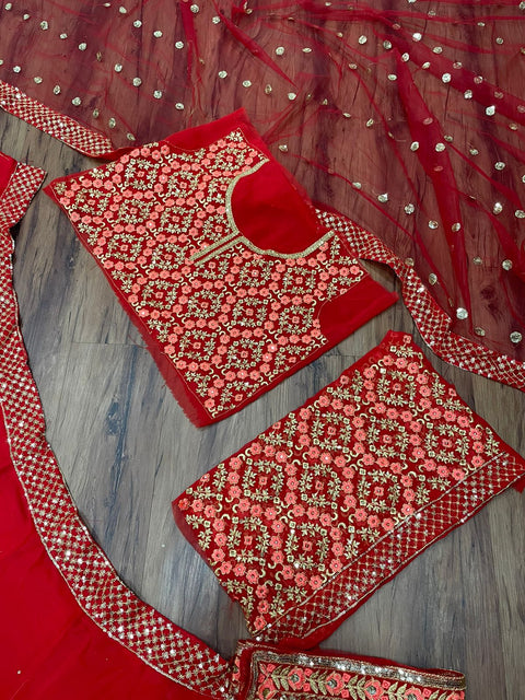 Gorgette Red Color Wedding Wear Lehenga Choli For Women In USA - ReadyToWearshop