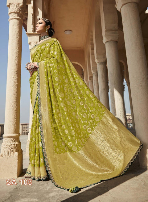 Green Beautifully Designed Saree with blouse in ,USA Perfect for Indian wedding or party wear for women - ReadyToWearshop