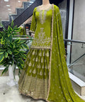 Green Chinnon Silk With Heavy Embroidery Sequence Work Top - Plazo And Dupatta Set With Fully Stitched Ready To Wear Collection For Women - ReadyToWearshop
