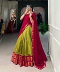 Green Crafted with love, adorned with heritage : The South - style Kanchipuram silk lehenga choli for women - ReadyToWearshop