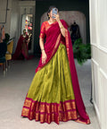 Green Crafted with love, adorned with heritage : The South - style Kanchipuram silk lehenga choli for women - ReadyToWearshop