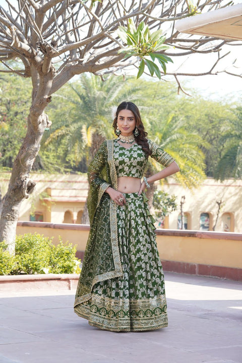 Green Dyeable Pure Viscose Jacquard Lehenga Choli & Dupatta Set For Women - ReadyToWearshop