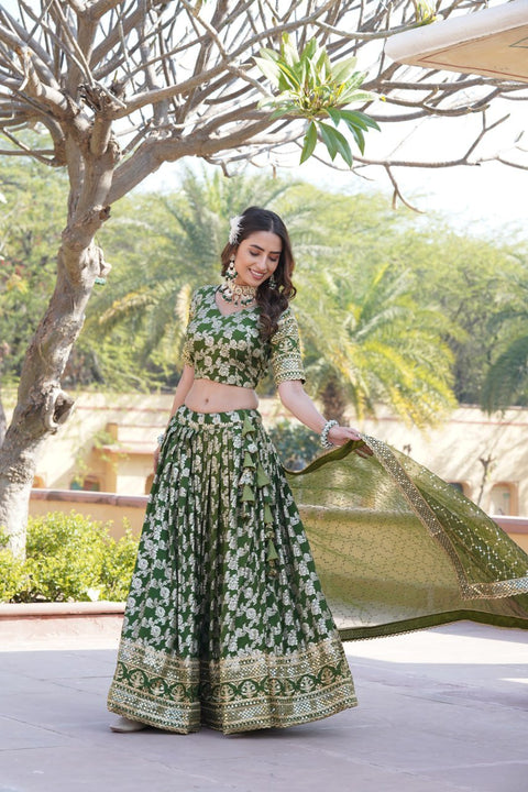 Green Dyeable Pure Viscose Jacquard Lehenga Choli & Dupatta Set For Women - ReadyToWearshop