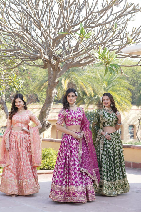 Green Dyeable Pure Viscose Jacquard Lehenga Choli & Dupatta Set For Women - ReadyToWearshop