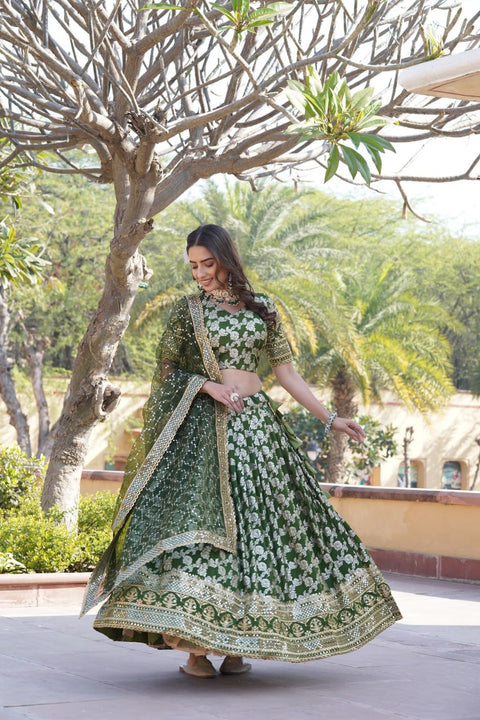 Green Dyeable Pure Viscose Jacquard Lehenga Choli & Dupatta Set For Women - ReadyToWearshop