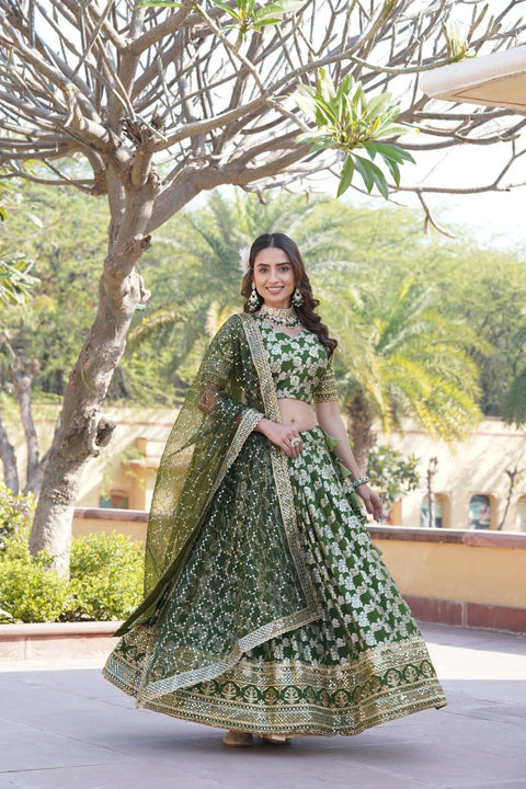 Green Dyeable Pure Viscose Jacquard Lehenga Choli & Dupatta Set For Women - ReadyToWearshop