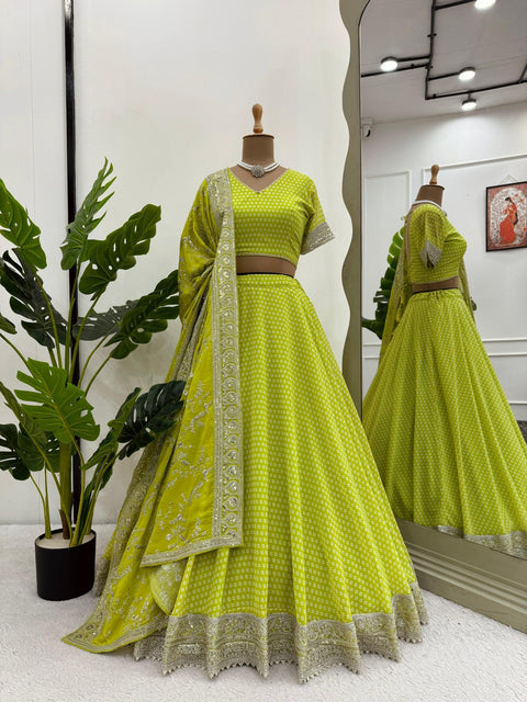 Green Gorgeous Wedding Wear Heavy Lehenga Choli for Women with Dupatta Sequence Lehenga Choli For Women - ReadyToWearshop