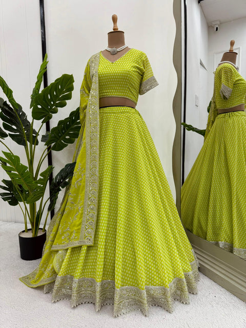 Green Gorgeous Wedding Wear Heavy Lehenga Choli for Women with Dupatta Sequence Lehenga Choli For Women - ReadyToWearshop