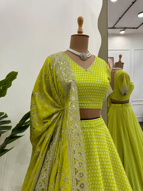 Green Gorgeous Wedding Wear Heavy Lehenga Choli for Women with Dupatta Sequence Lehenga Choli For Women - ReadyToWearshop