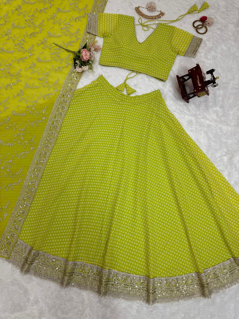 Green Gorgeous Wedding Wear Heavy Lehenga Choli for Women with Dupatta Sequence Lehenga Choli For Women - ReadyToWearshop