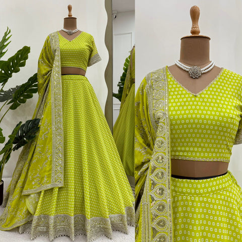 Green Gorgeous Wedding Wear Heavy Lehenga Choli for Women with Dupatta Sequence Lehenga Choli For Women - ReadyToWearshop