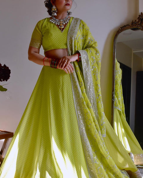 Green Gorgeous Wedding Wear Heavy Lehenga Choli for Women with Dupatta Sequence Lehenga Choli For Women - ReadyToWearshop