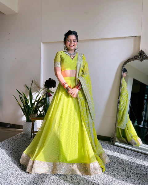 Green Gorgeous Wedding Wear Heavy Lehenga Choli for Women with Dupatta Sequence Lehenga Choli For Women - ReadyToWearshop