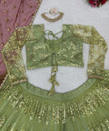 Green Heavy Embroidery Sequence Work Lehenga Choli With Dupatta For Women In USA - ReadyToWearshop