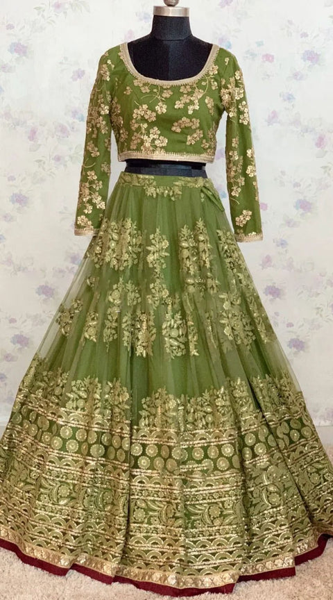 Green Heavy Embroidery Sequence Work Lehenga Choli With Dupatta For Women In USA - ReadyToWearshop