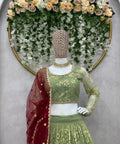 Green Heavy Embroidery Sequence Work Lehenga Choli With Dupatta For Women In USA - ReadyToWearshop