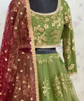 Green Heavy Embroidery Sequence Work Lehenga Choli With Dupatta For Women In USA - ReadyToWearshop