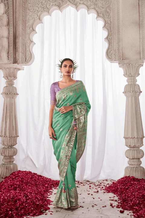 Green Indian saree with blouse in USA, Perfect for Indian wedding partywear sequins saree - ReadyToWearshop