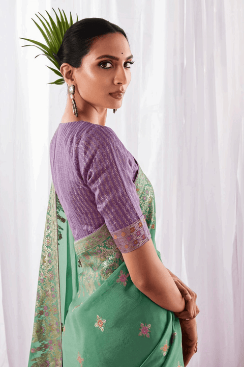 Green Indian saree with blouse in USA, Perfect for Indian wedding partywear sequins saree - ReadyToWearshop