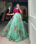 Green lightweight and flowing organza co - ord set drapes gracefully for woman in USA - ReadyToWearshop