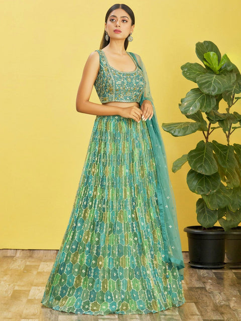 Green Party wear Heavy Lehenga Choli for Women with Dupatta Sequence Lehenga Choli In USA - ReadyToWearshop
