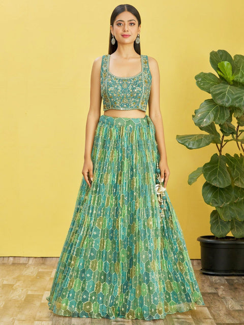 Green Party wear Heavy Lehenga Choli for Women with Dupatta Sequence Lehenga Choli In USA - ReadyToWearshop