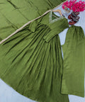 Green Party Wear Look Pur Chinon Silk Fancy Alia cut Anarkali Gown,Dupatta & Bottom Set For Women - ReadyToWearshop