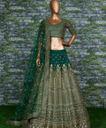 Green raw silk blouse adorned with gold sequin embroidery lehenga choli for women - ReadyToWearshop