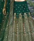 Green raw silk blouse adorned with gold sequin embroidery lehenga choli for women - ReadyToWearshop