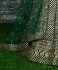 Green raw silk blouse adorned with gold sequin embroidery lehenga choli for women - ReadyToWearshop