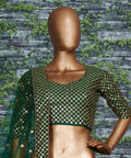 Green raw silk blouse adorned with gold sequin embroidery lehenga choli for women - ReadyToWearshop