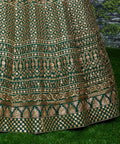 Green raw silk blouse adorned with gold sequin embroidery lehenga choli for women - ReadyToWearshop