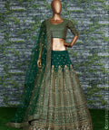 Green raw silk blouse adorned with gold sequin embroidery lehenga choli for women - ReadyToWearshop