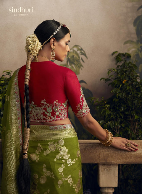 Green Wedding Wear saree with blouse in USA, Perfect for Indian Wedding Wear sequins saree For Woman - ReadyToWearshop