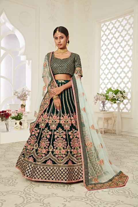 Green Traditional Fancy Lehenga Choli for Women In Wedding Occasion with Dupatta in USA