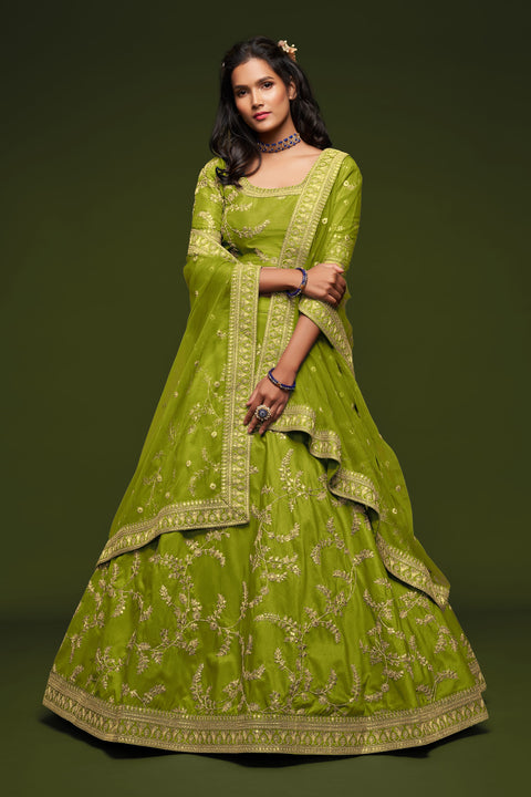 Neon Green Traditional Fancy Lehenga Choli for Women In Wedding Occasion with Dupatta in USA