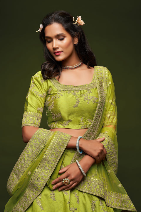 Neon Green Traditional Fancy Lehenga Choli for Women In Wedding Occasion with Dupatta in USA