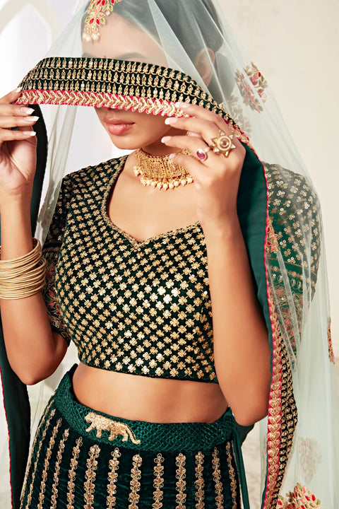 Green Traditional Fancy Lehenga Choli for Women In Wedding Occasion with Dupatta in USA