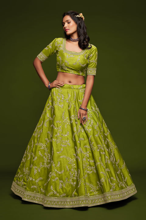 Neon Green Traditional Fancy Lehenga Choli for Women In Wedding Occasion with Dupatta in USA
